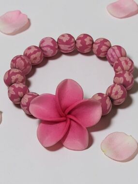 10/ $10 New Pink Floral Beaded Stretch Bracelet with Flower Accent
